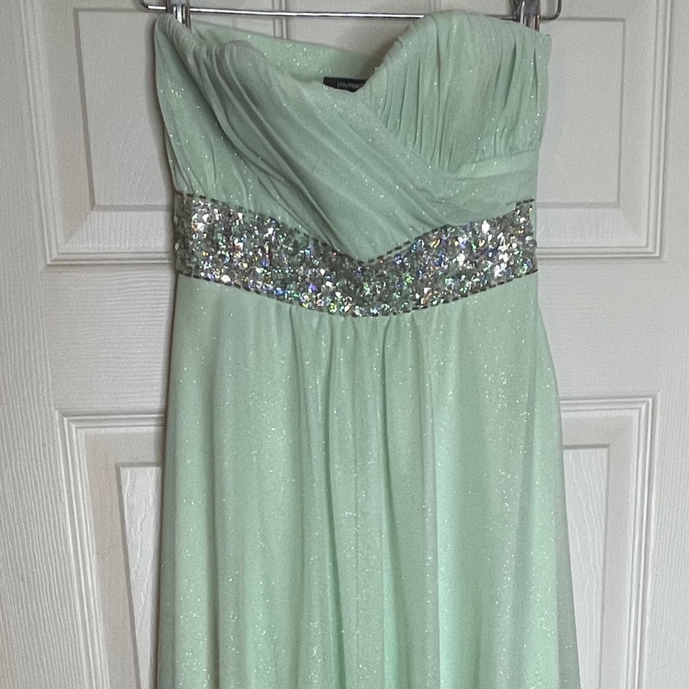 EUC! My Michelle Junior Size 1 Mint Sequin Chiffon Party Dress Long Homecoming